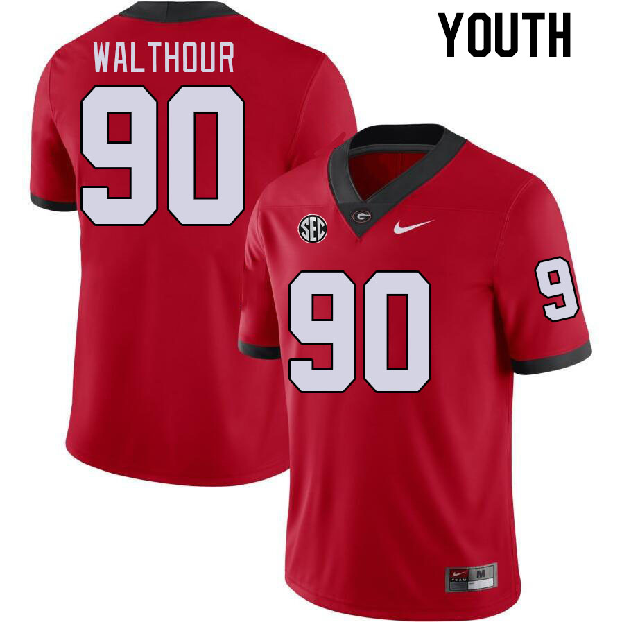 Youth #90 Tramel Walthour Georgia Bulldogs College Football Jerseys Stitched-Red - Click Image to Close